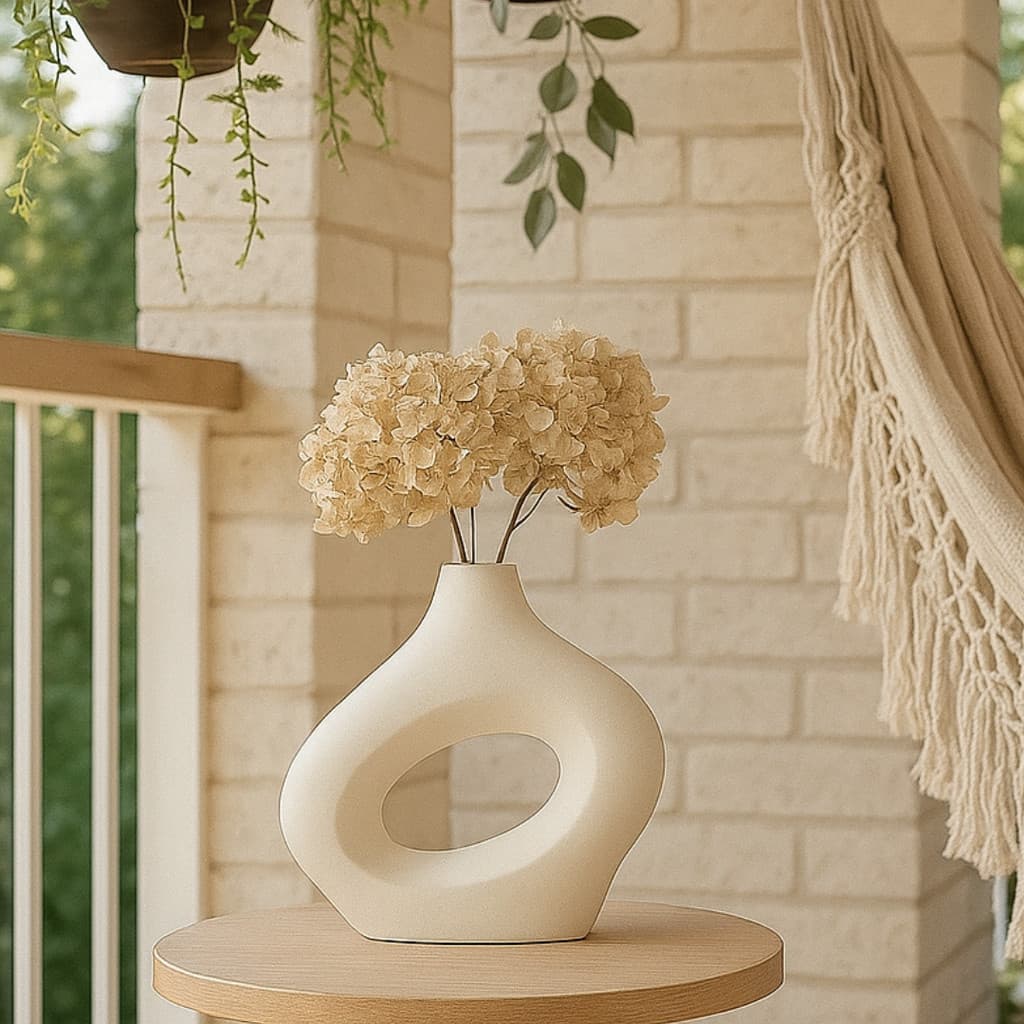 Vaso Decorativo Vazado 18cm Branco e Marfim Orgânico Moderno para Sala e Aparador Elba