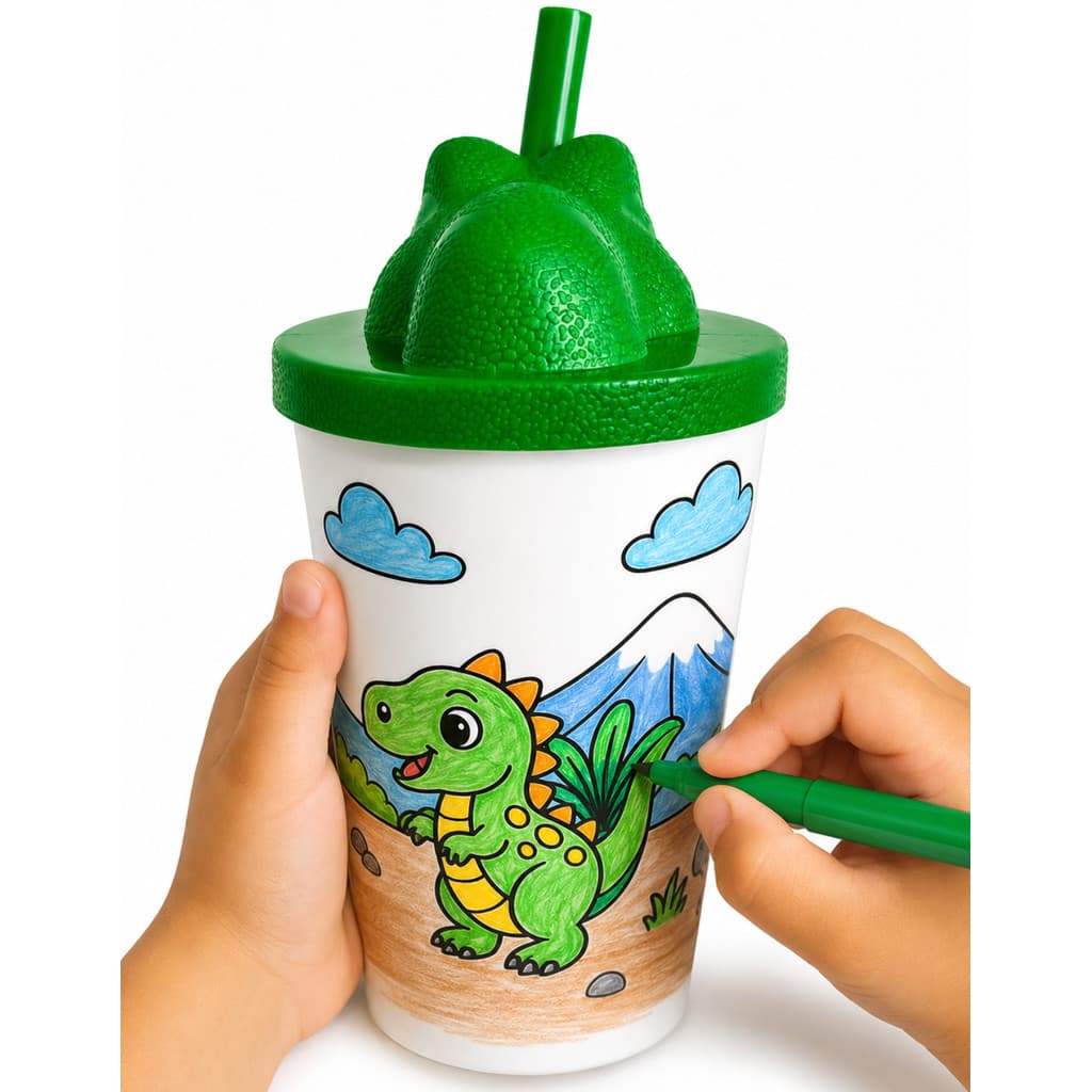 Kit 10 Copos Infantil Colorir Dinossauro Jurassic Park Lembrancinha
