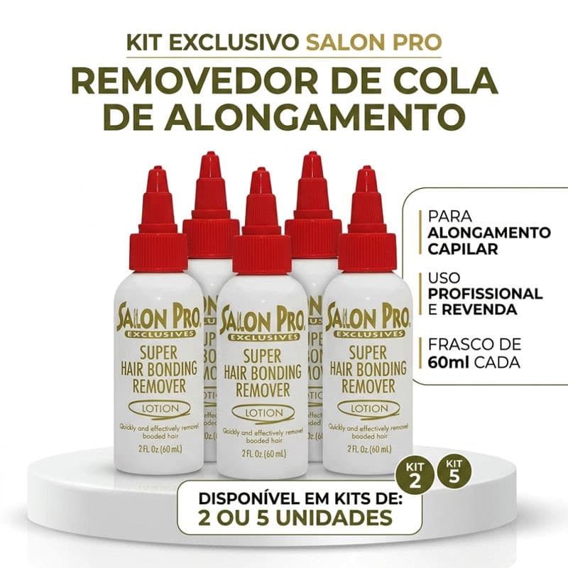 Kit  2 ou 5 Unidades Removedor de Cola Alongamento Capilar Salon Pro 60ml -Profissional para Salão de Beleza e Revenda