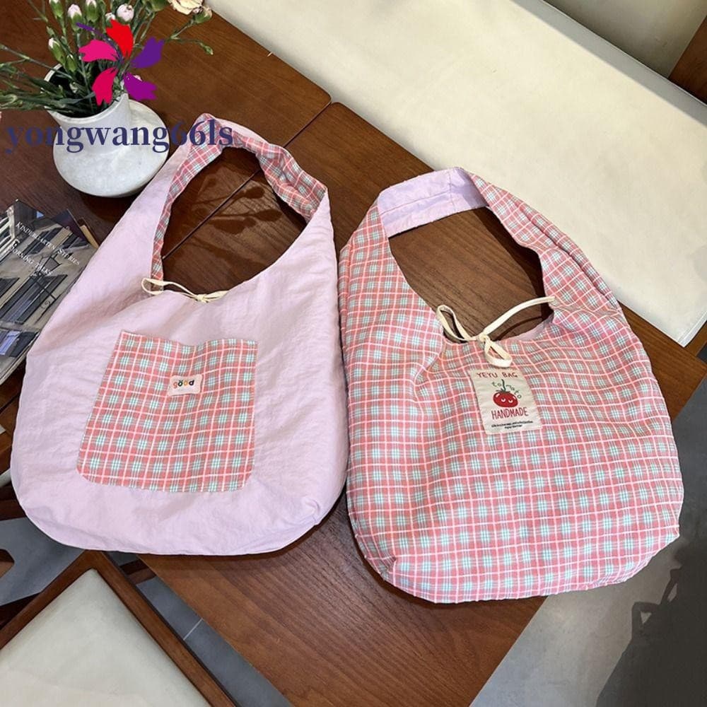 YONGWANG Bolsa Xadrez Dupla Face , De Colete De Pano Ombro De Cor Fresca Mensageiro Retrô De Grande Capacidade