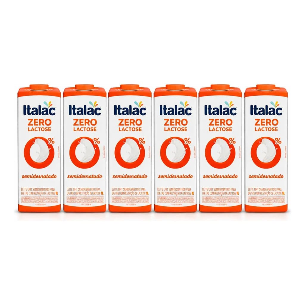 Leite Italac Zero Lactose 1l Semidesnatado Kit 6 Un