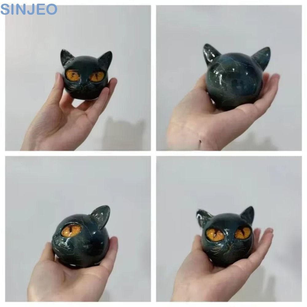 SINJEO Estatueta De Pedra De Gato Preto , Escultura Resina De Cura De Cristal , Esculpida À Mão Com Olhos Âmbar