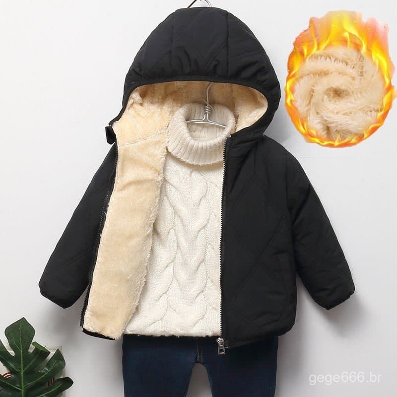 Casacos de Inverno Quentes e Espessos para Meninos, em Lã de Cordeiro com Forro de Veludo