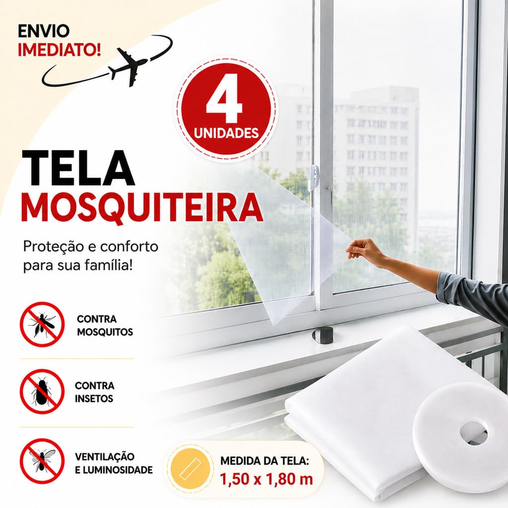 Tela Protetora Mosquito Janela Porta 1,50x1,80 Fácil Instalação 4 Peças * Envio Imediato *