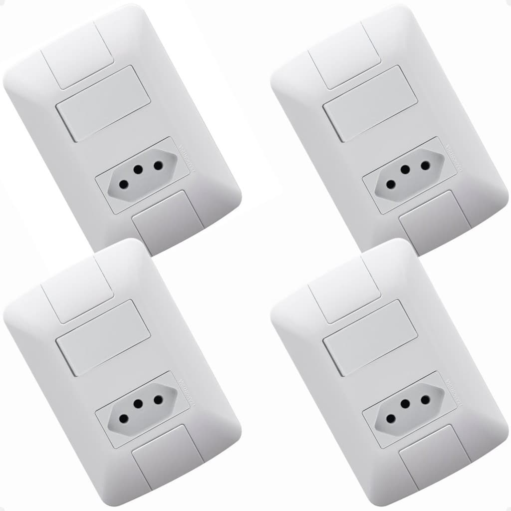 Kit 4 Conjunto Interruptor Com Tomada 10A Tramontina Aria Branca