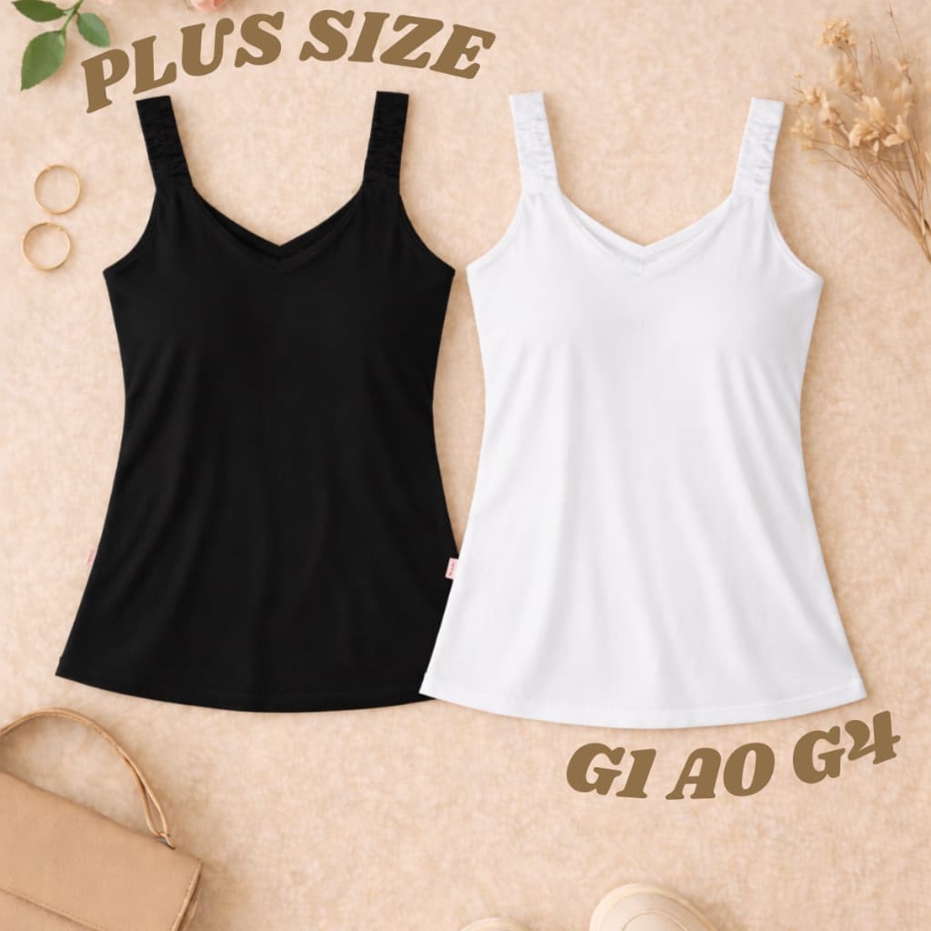 KIT 2 Regata Blusa Feminina Canelada Plus Size Forro Duplo Alça Elástica Tendência