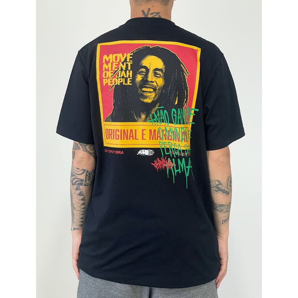[Camiseta Premium em Algodão Puro]VU Camiseta Chronic Bob Marley Caricature Vintage - Preta