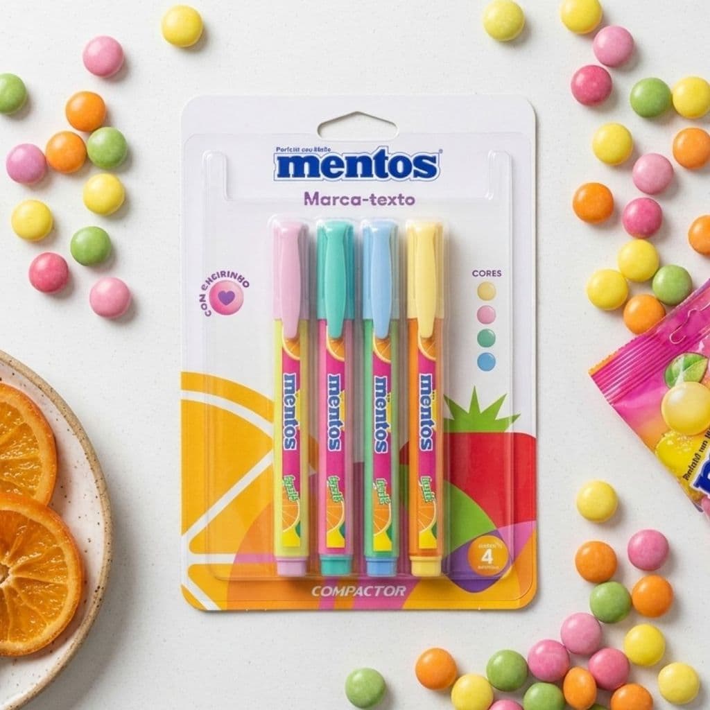 Kit 4 Caneta Marca Texto Coloridas Mentos Tons Pastéis com Cheirinho