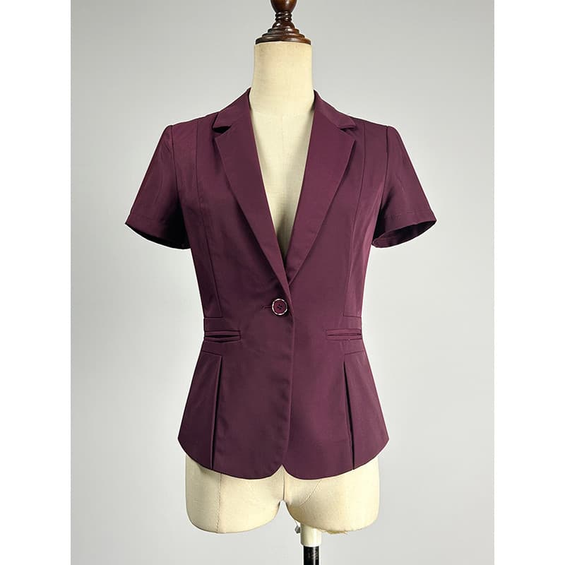 Roupa profissional vinho vermelho terno de manga curta feminino 2025 fino ajuste mais magro olhar única fileira um botão