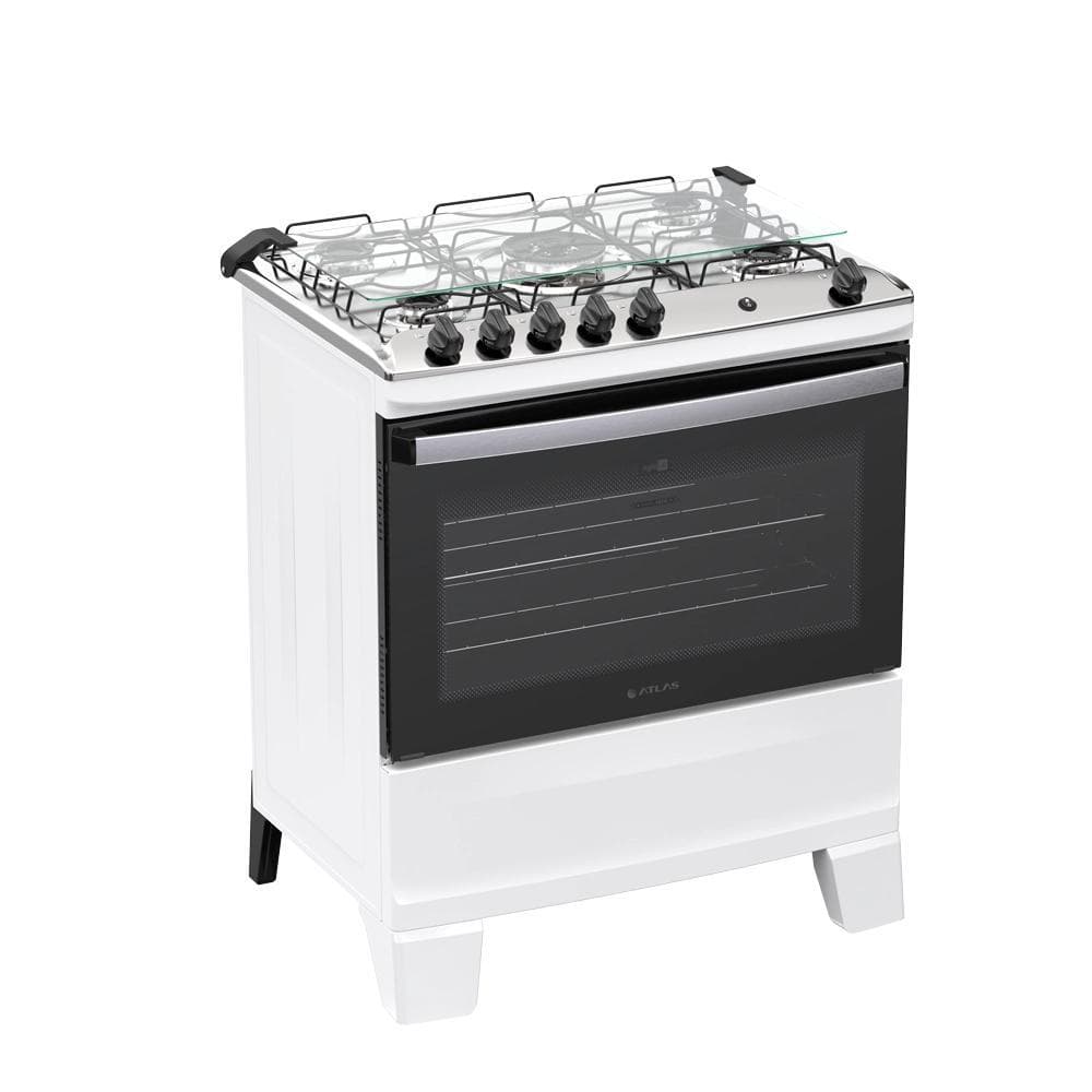 Fogão a Gás Atlas Agile Up 5 Bocas 82 Litros Mesa Inox Automático Branco