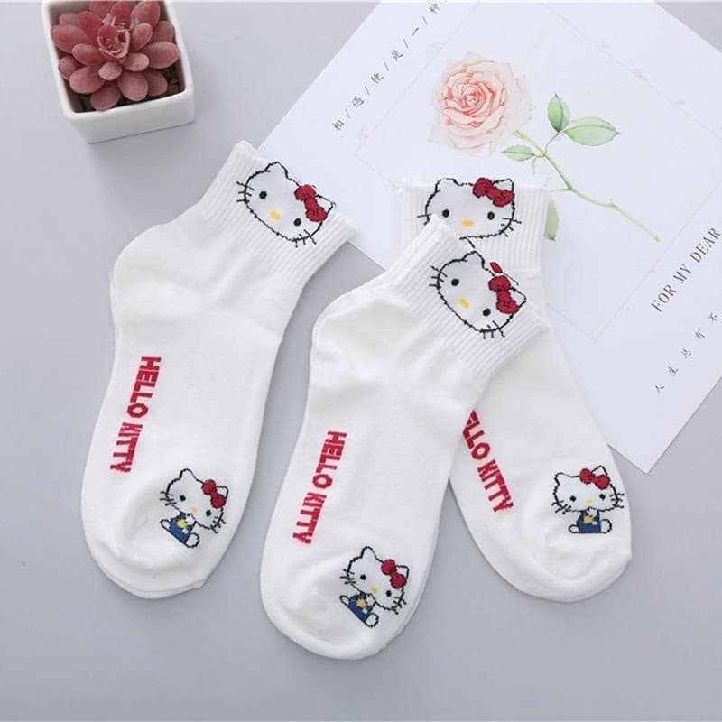 Hello Kitty Meias De Estudante Femininas Fofas Primavera Verão Lazer Esportes