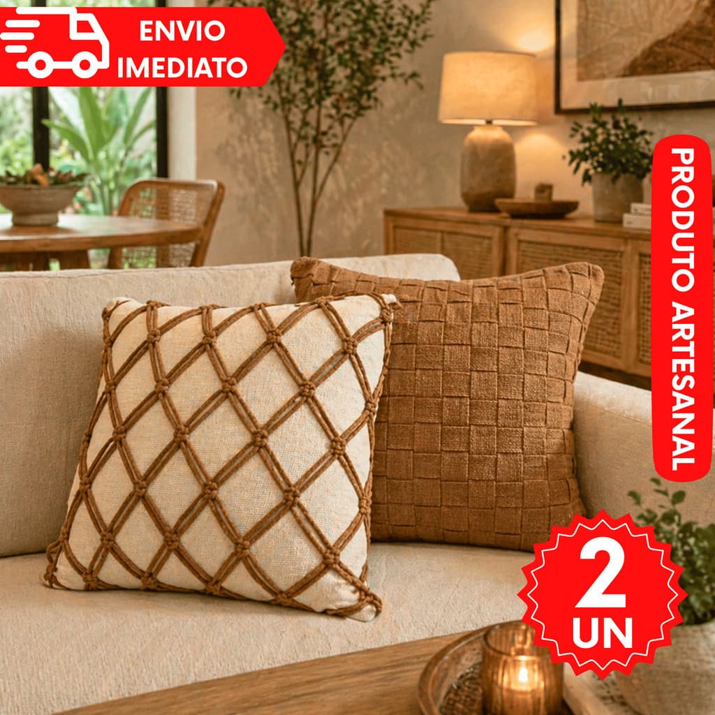 Kit 2/1 Capas Fita Trançada Macrame (Capas Almofadas) Rustica Decorativa Artesanal Moderno Colorida