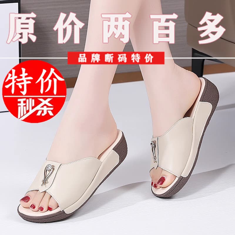 Marca genuína marca sandálias de couro genuíno chinelos senhoras exterior Wear verão sola macia moda Casual Anti-desliza