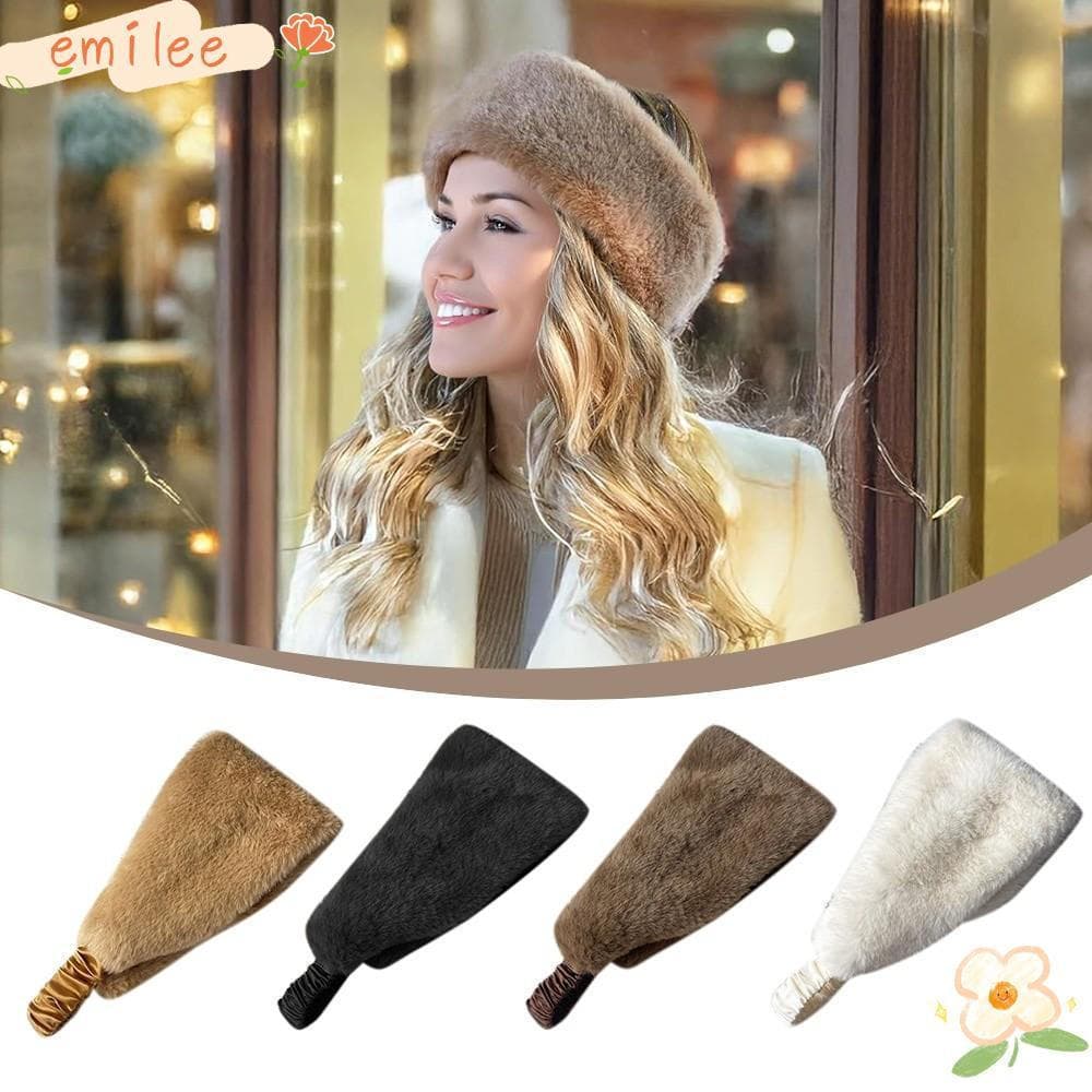 Faixas De Cabelo EMILEES , Faixa De Cabeça De Pelúcia Fofa Com Design Largo De Cor Sólida , Chapéu De Turbante Elástico