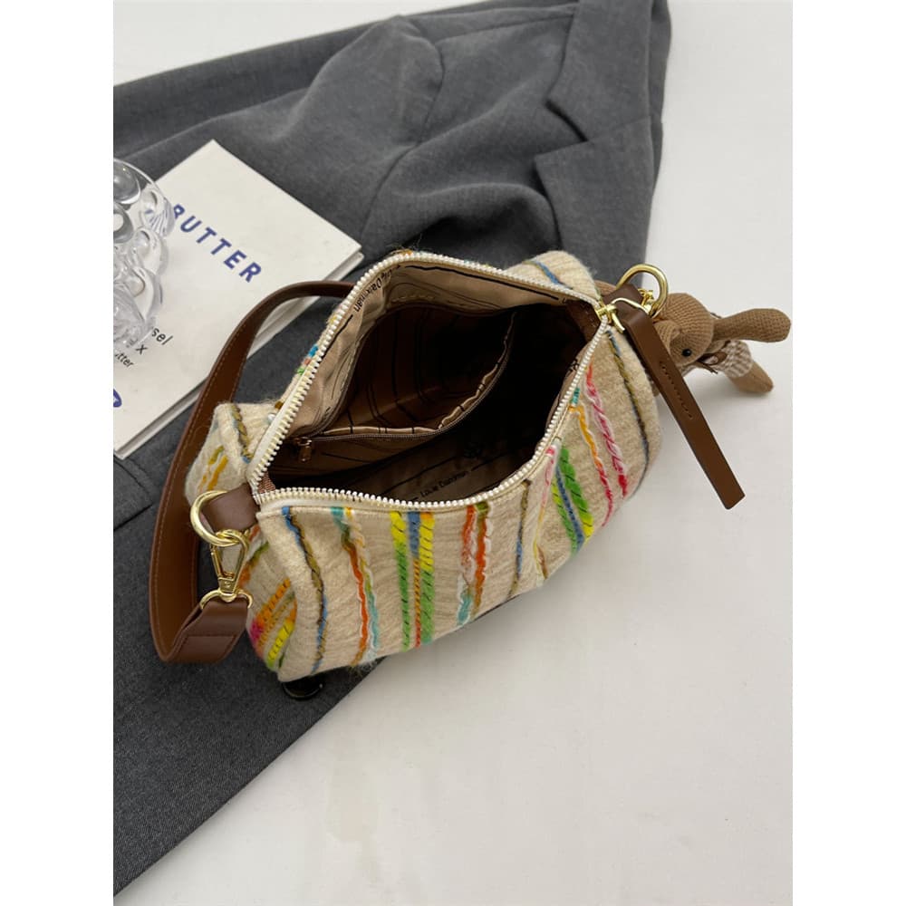 Bolsa mensageiro listrada colorida, Design de nicho, bolsa de travesseiro 2025, novo estilo, moda moderna, bolsa pequena
