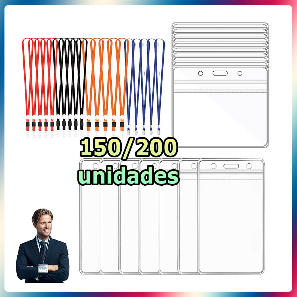 150/200 Porta-crachás transparentes porta-cartões de identificação com cordõe porta-cartões à prova d'água porta-crachás