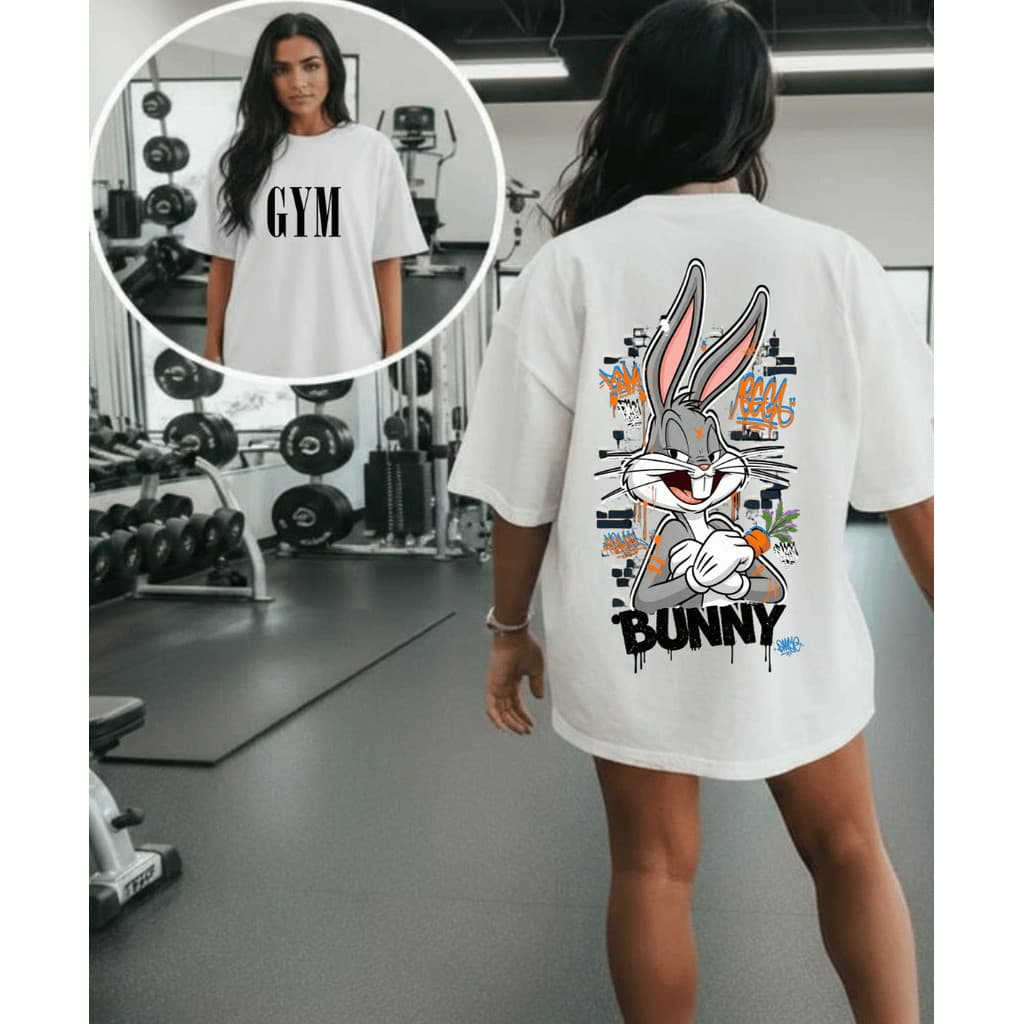 Camiseta Camisa Tshirt 100% Algodão Gym Treino Academia Musculação Solta Fitness Bunny Coelho Desenho