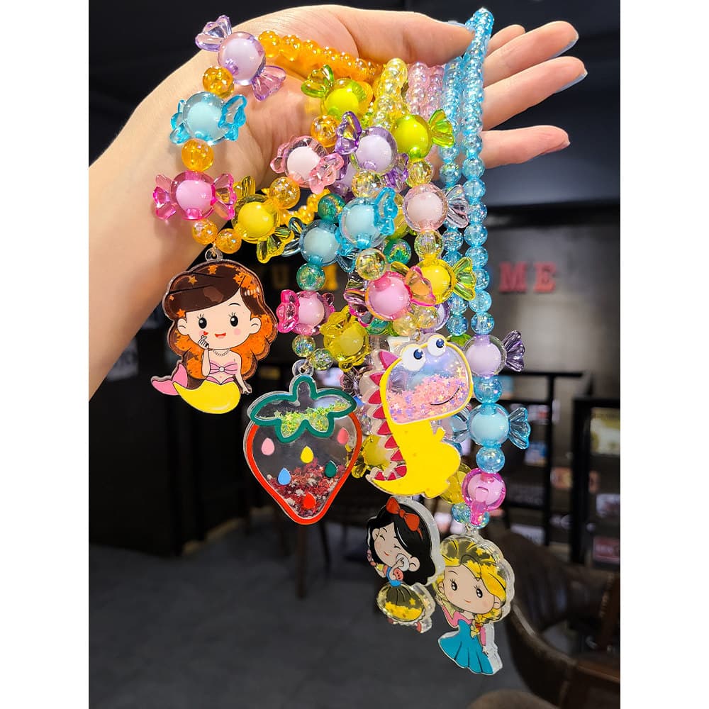 Crianças conjunto de jóias luminosas dos desenhos animados dinossauro morango princesa colar pulseira coreano bebê doces