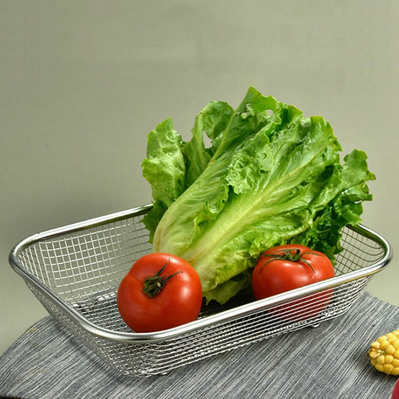Cesta de malha de aço inoxidável Cesta de lavagem de vegetais Cesta retangular Cesta de drenagem Cesta de frutas Prato d