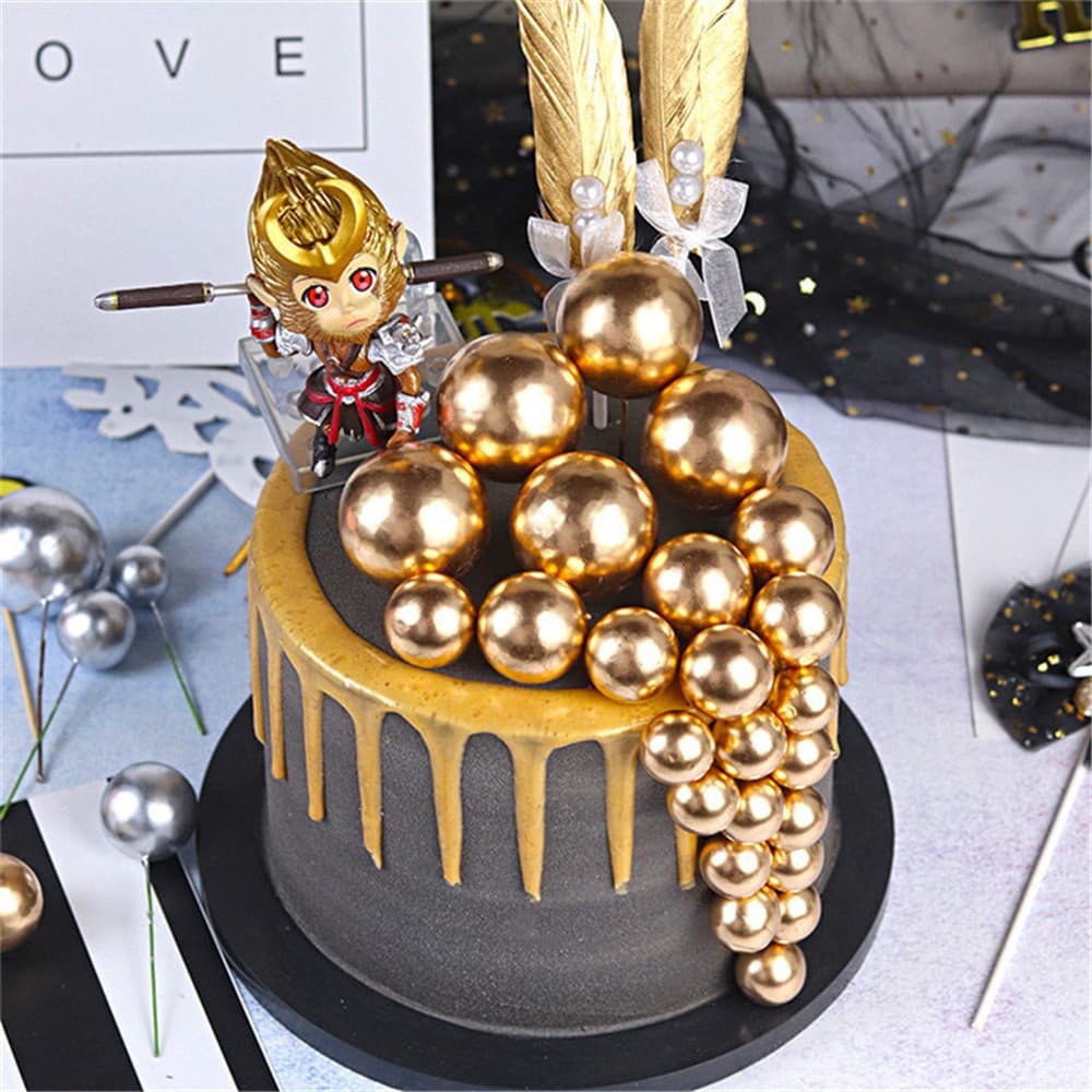 20pçs Topo De Bolo Bola Ouro/Sliver Ornamento INS/Decoração De Confeitaria