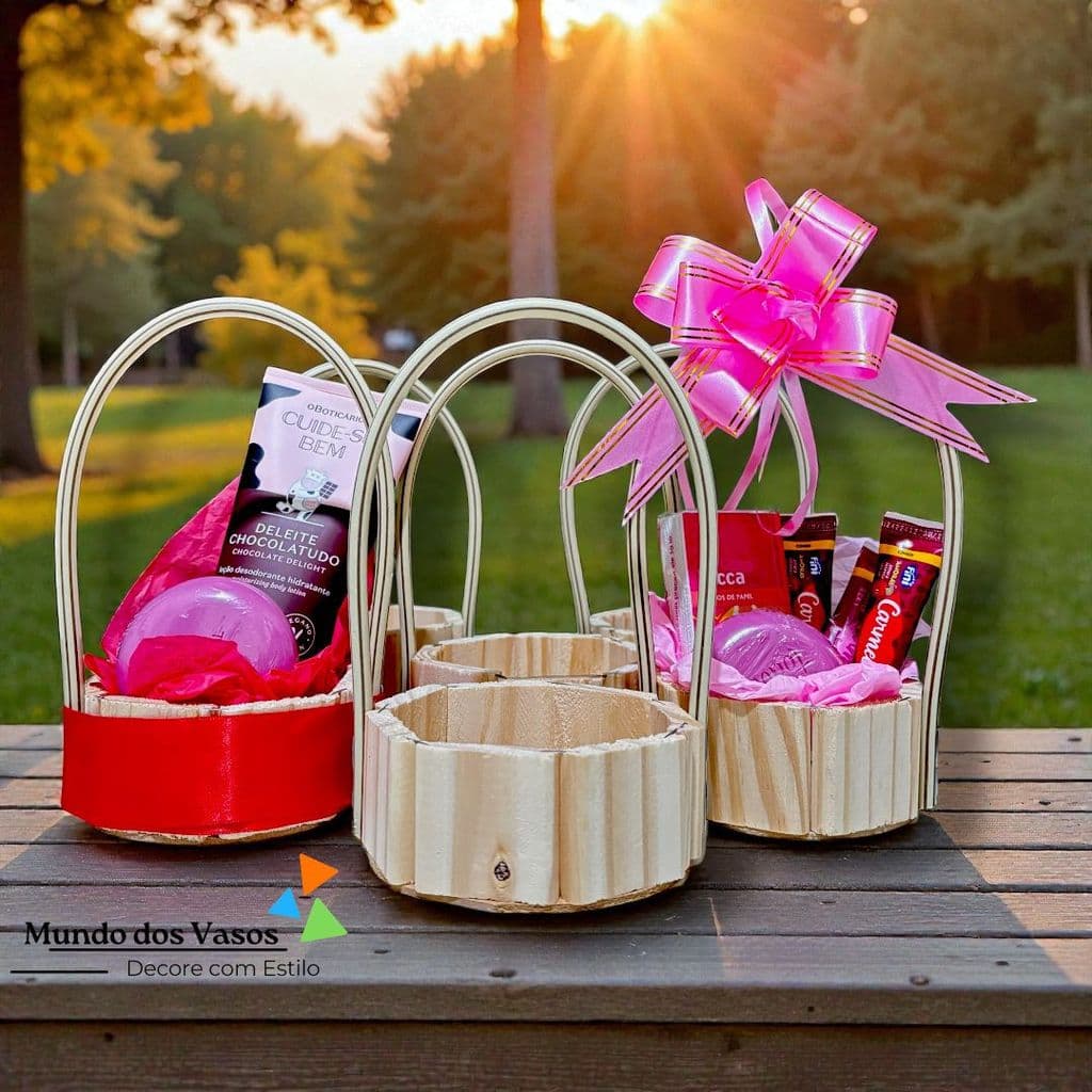 kit  mini cesta redonda de pinus com alça sintética  11cm