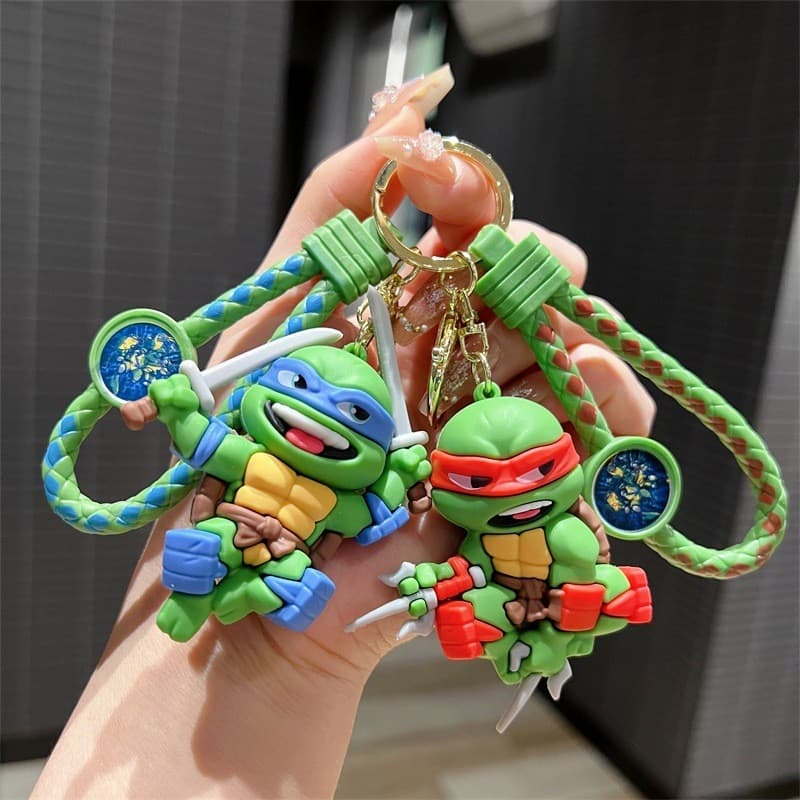 Novo Ninja deus tartaruga chaveiro Raphael duplo-prongado Michelangelo Nunchaku boneca pingente brinquedo das crianças p