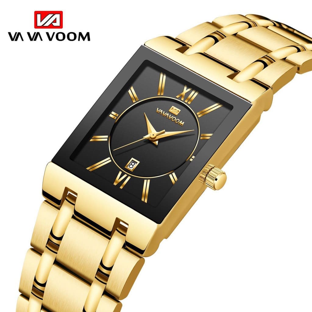 VAVA VOOM 2023 O Mais Novo Relógio Masculino Calendário De Negócios Quartzo Quadrado De Aço Dourado