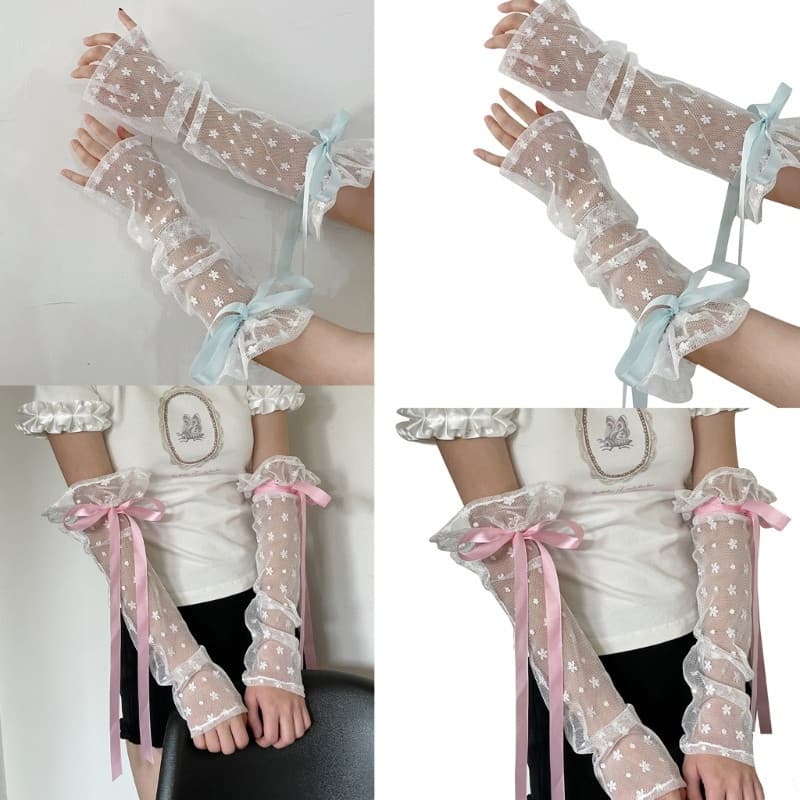 YOI Luvas Florais De Renda Mangas De Fita Protetor De Braço Anti-UV De Decoração Feminina