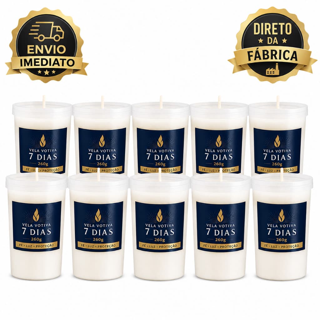 Kit 10 Velas Votivas de 7 dias Branca 260G Decoração Evento Parafina Pura