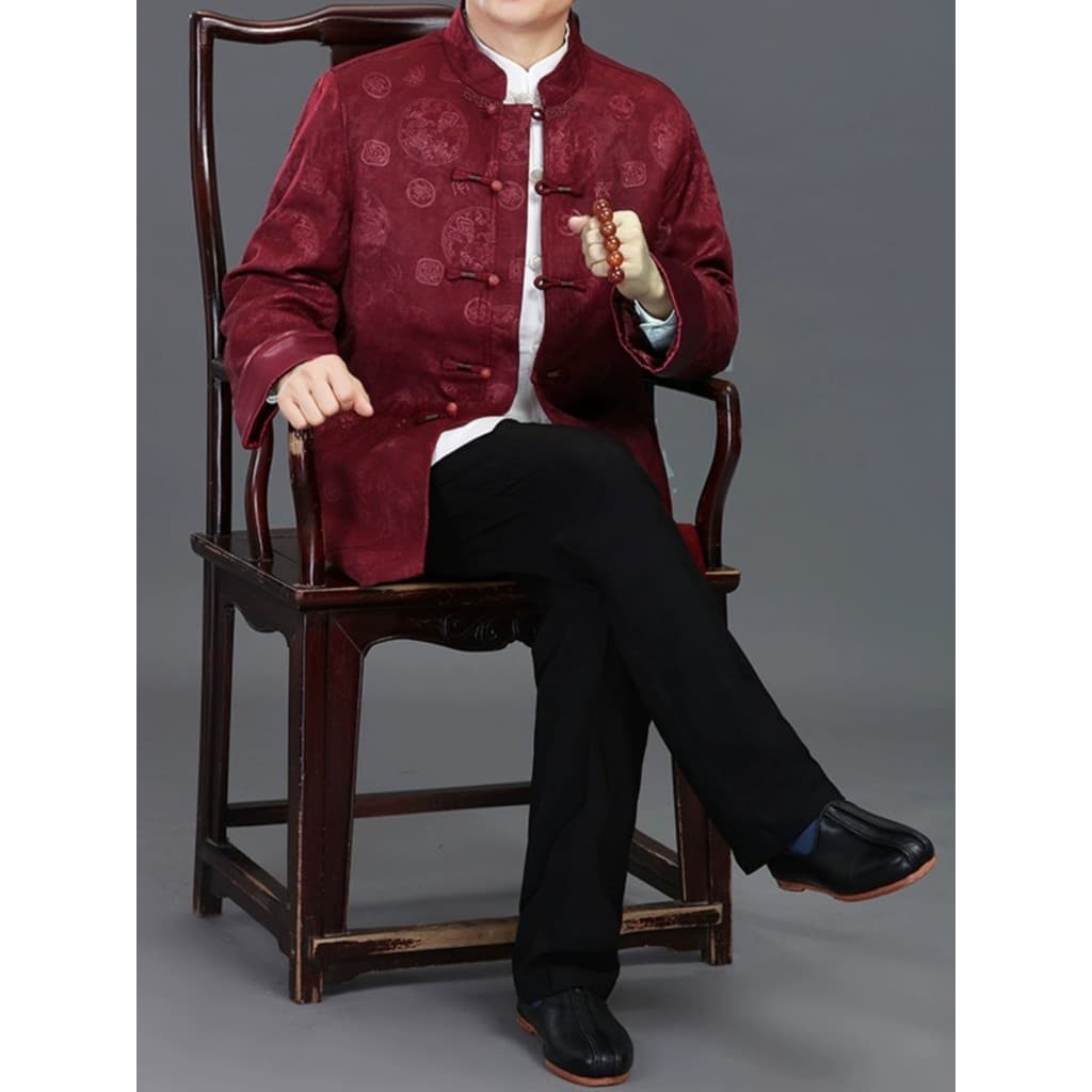 Terno Tang para idosos de meia-idade masculino outono inverno jaqueta de manga comprida pai terno festivo Casual estilo