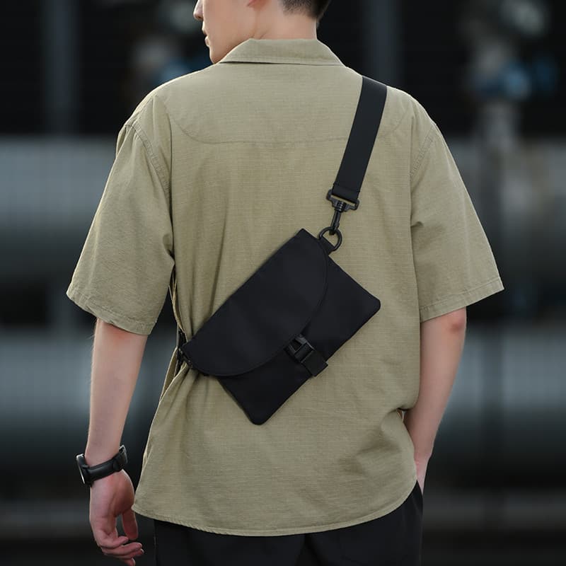 Bolsa mensageiro para celular masculina, bolsa de peito japonesa da moda, bolsa de ombro preta, Diagonal, estudante, rou