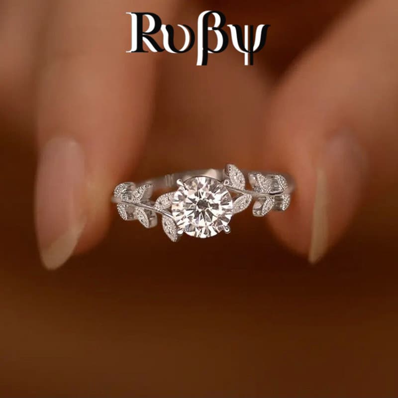 Ruby * Anel de flor do mesmo estilo Laurel Branch Imitação Moissanite Anel fresco Anel de flor feminino