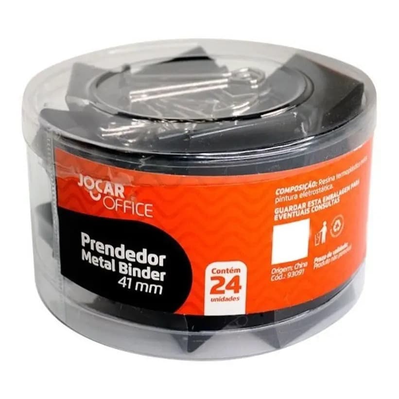 Prendedor De Papel Binder 41mm Preto Jocar 24 Unidades Clipes Metálicos