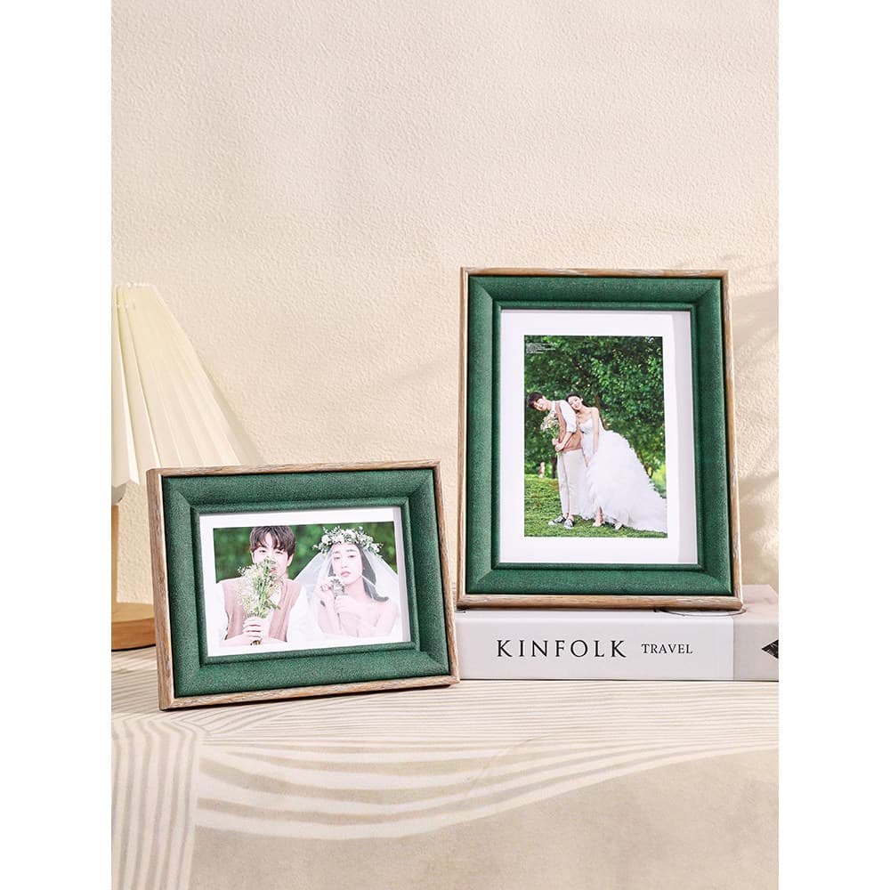 Mesa de configuração de porta-retratos com padrão verde retrô 20 23 27 cm Instalação de fotos infantis Decoração de mesa