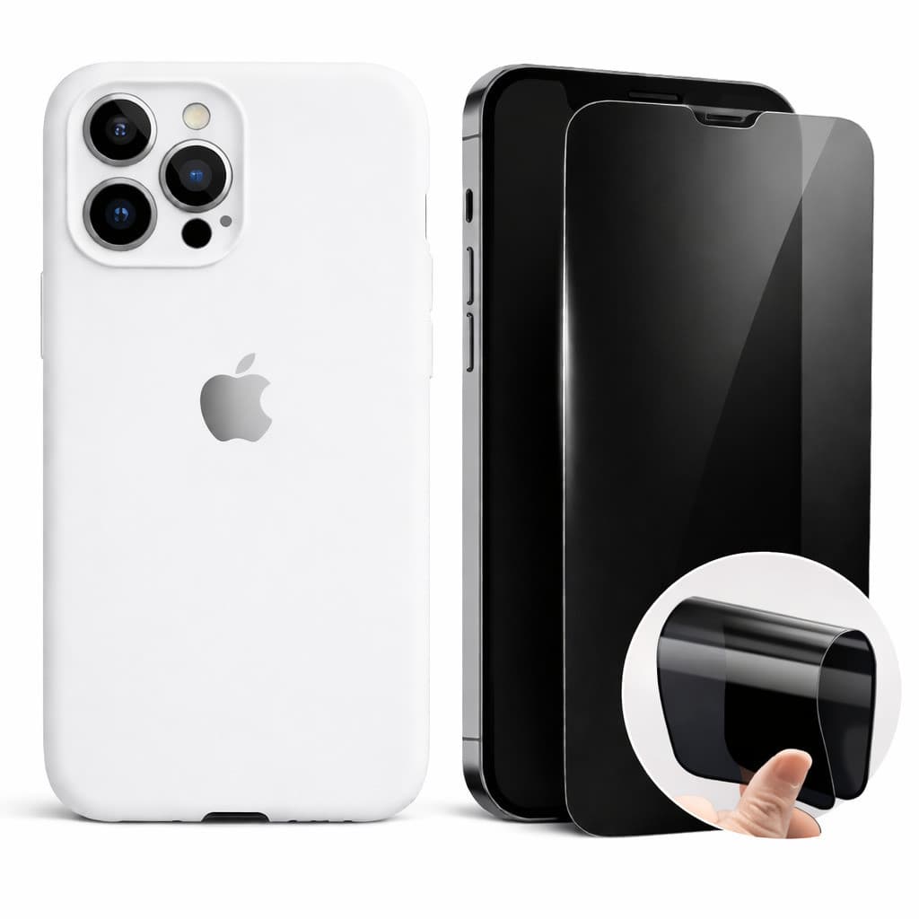 Kit 2em1 Capa Silicone Colorida + Película Cerâmica Privacidade 3D iPhone XR 11 12 13 14 15 16 Linha Premium