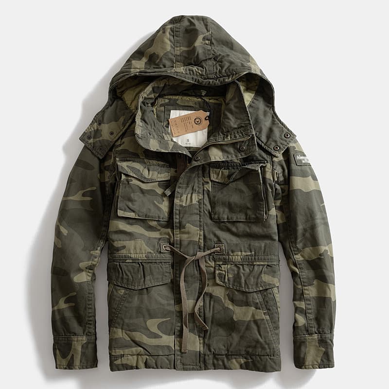 Inverno pesado grosso acolchoado jaqueta camuflagem Casual Multi-bolso com capuz masculino jaqueta de comprimento médio