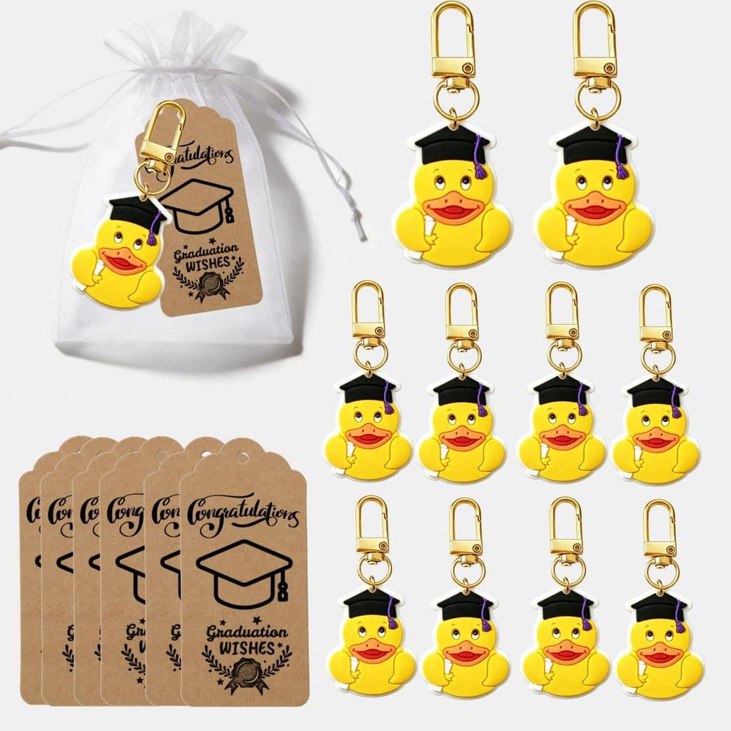 10 Conjuntos De Chaveiro De Pato De Formatura , Conjunto De Presente , Fofo Com Bolsa De Organza E Cartão De Agradecimen