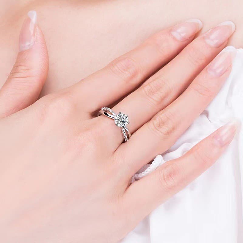 Versão Coreana Moissanite Amor Entrelaçado Anel Para Mulheres Seis Garras Um Quilate Aberto Jóias
