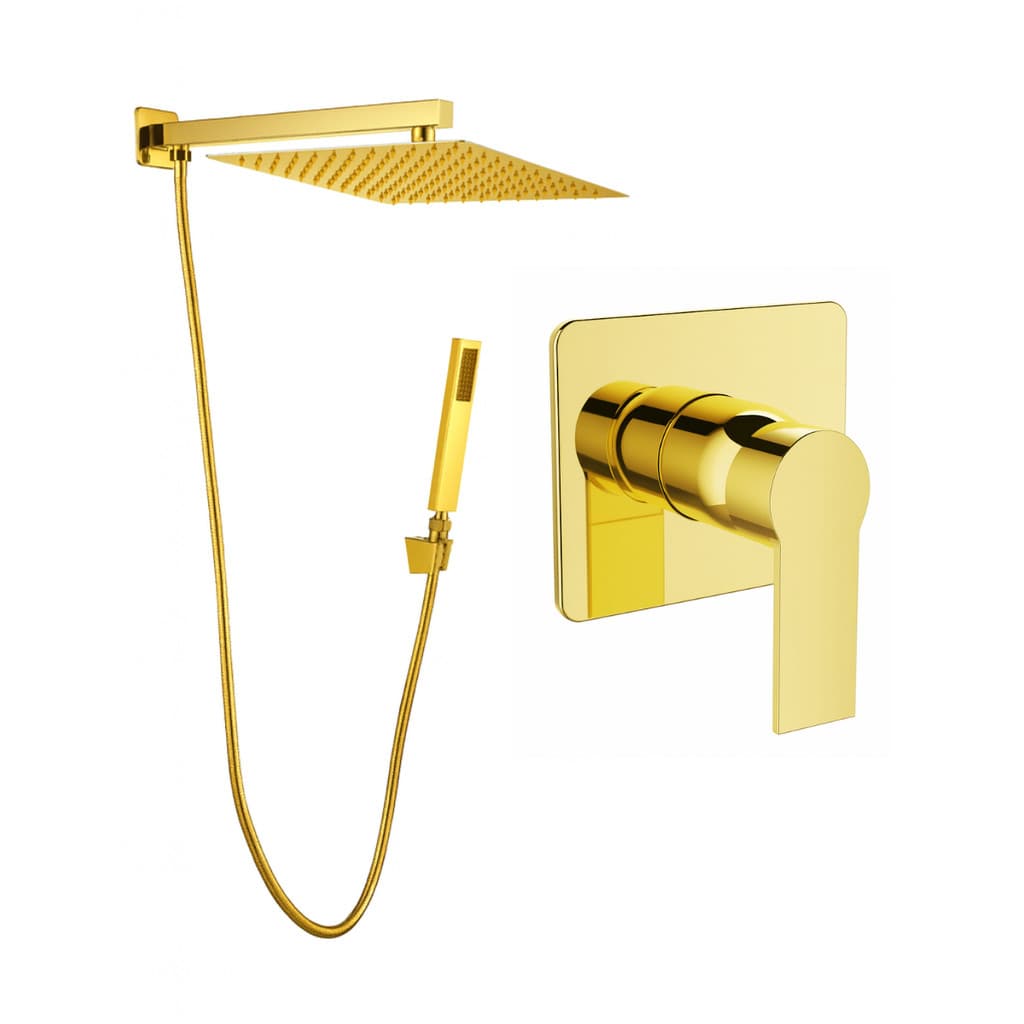 Chuveiro Ducha Quadrada 20x20 C/ Desviador+Acabamento P/ Registro Monocomando Base Deca 4493 Dourado