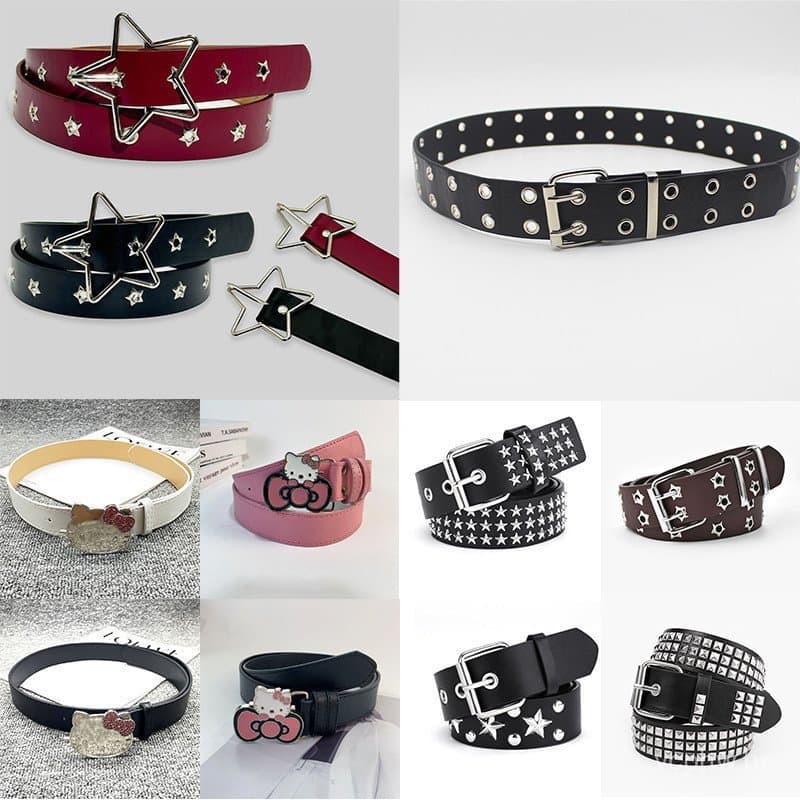 Y2k Moda Dupla Camada Estrela Rebite Cinto Mulher Punk Cintos De Couro Jeans Acessórios