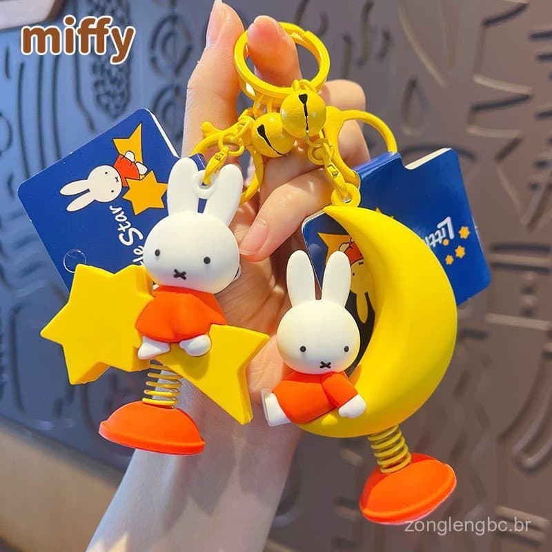 Genuíno Miffy coelho agitando boneca chaveiro dos desenhos animados estrela nuvem pingente casal presentes
