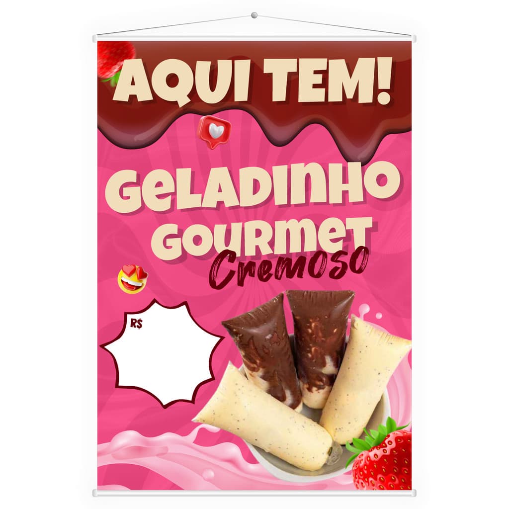Banner Faixa Lona Geladinho Chup Chup Gourmet Cremoso 60x40