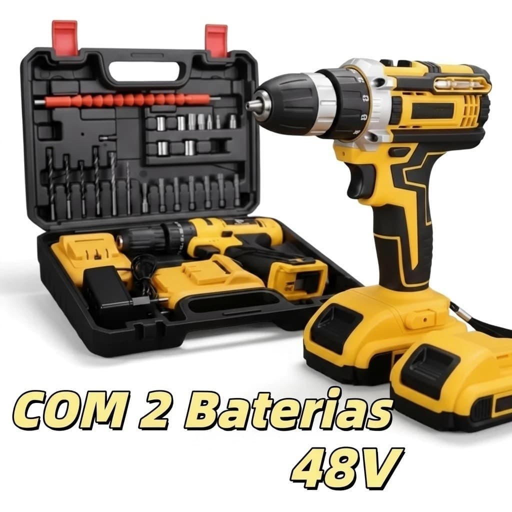 Parafusadeira Furadeira 48V 2 Baterias Com Maleta e Acessorios Completo