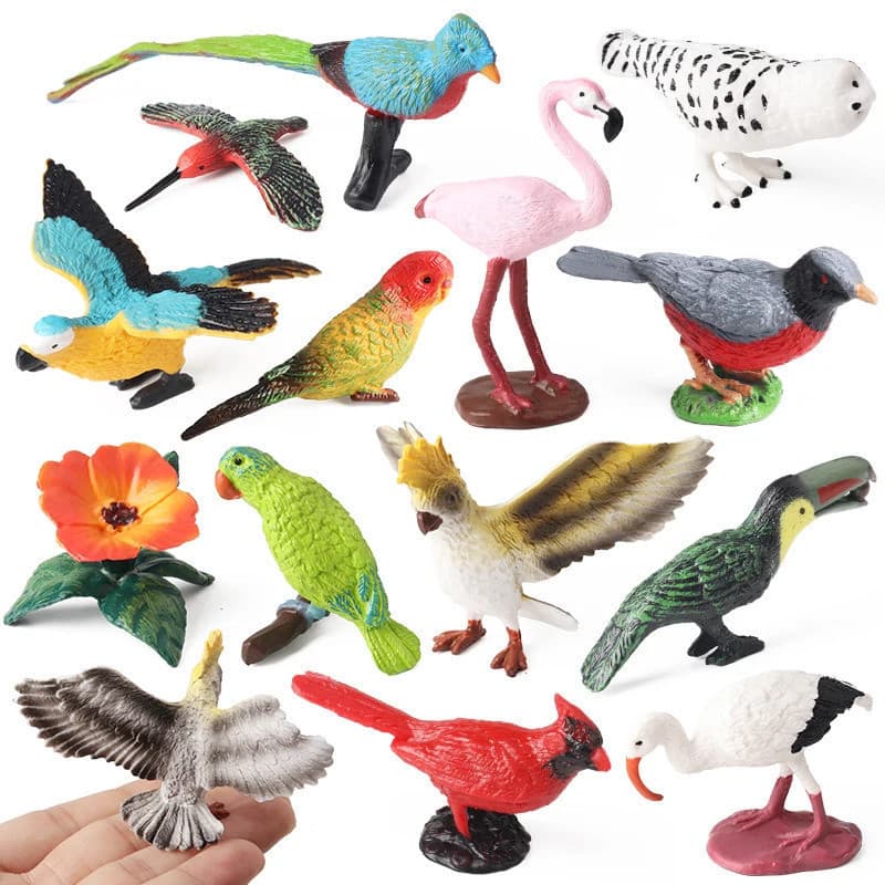 Figura de Ação Modelo de Pássaro Animal Papagaio Flamingos Beija-flor Coruja Pega Miniatura Educação Brinquedo Infantil