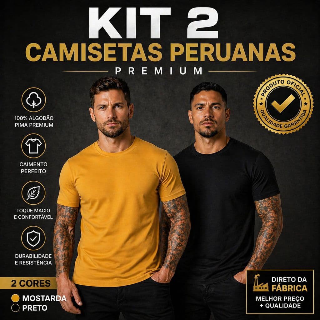 Kit 2 Camiseta Peruana Cotton 40.1 Premium 100% Algodão Elastano Masculino Feminino Plus Size Verão
