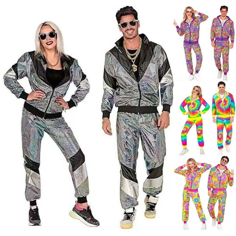 Jaqueta e Calças Disco dos Anos 80, Traje de Corrida, Estilo Retrô, Festa Temática de Carnaval, Fantasias de Cosplay IPF