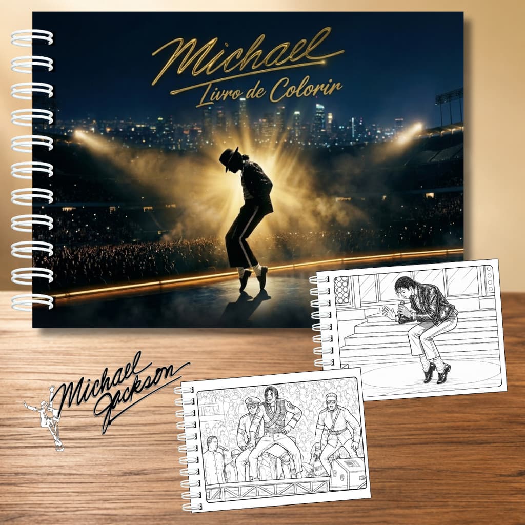 Livro De Colorir Michael Jackson Capa Dura 50 Páginas 180g A5 Pronta Entrega Laminação Fosca Ou Brilhosa Contém Acetato
