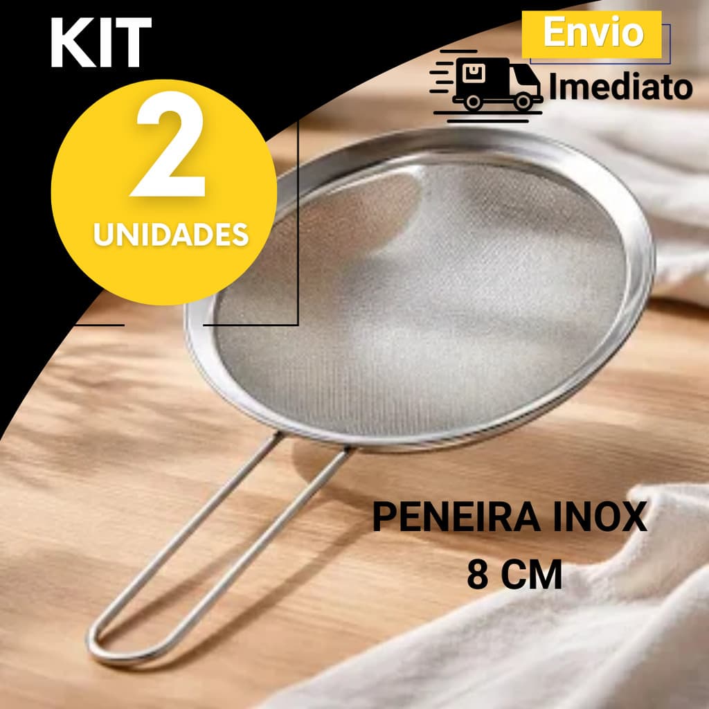 Peneira de Inox 8cm 2 e 1 Unidades Resistente Cozinha Profissional Multiuso