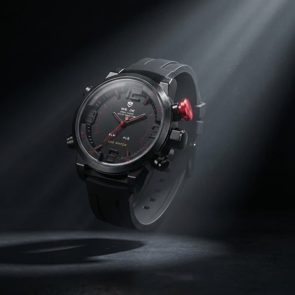 Relógio Masculino Weide Analógico WH-5210 Preto e Vermelho (Resistente à água 3ATM, Vintage, Luxuoso, Charmoso, Fashion)