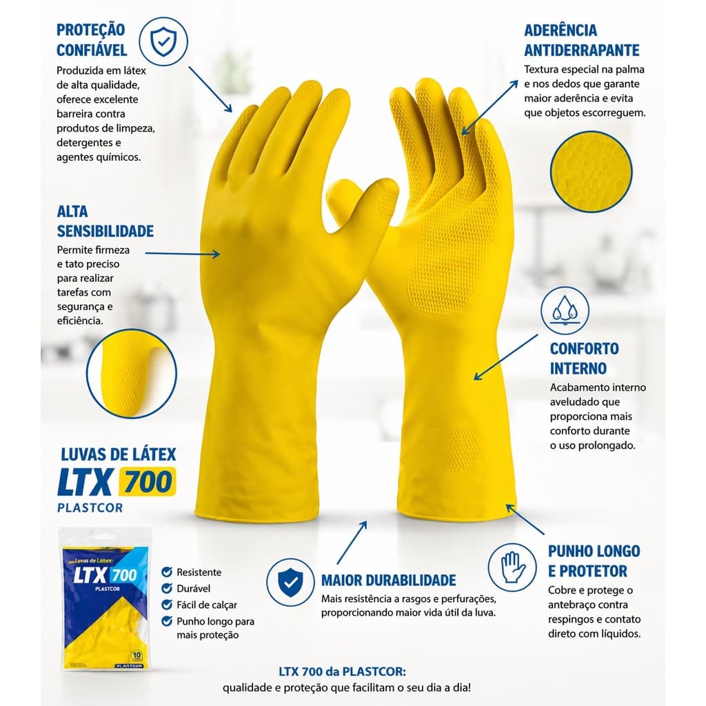 Kit 12 Pares De Luva Multiuso Látex Amarela Flocada Barata Econômica Louça Limpeza Jardinagem